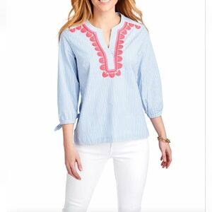 Vineyard Vines Seersucker Savannah Popover Blouse Cornflower Size XS